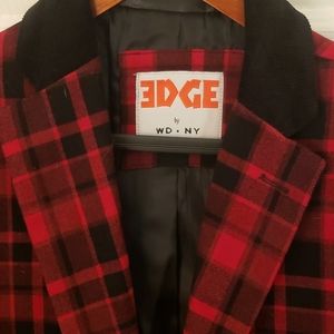 Long, Red Plaid Peacoat - NWOT